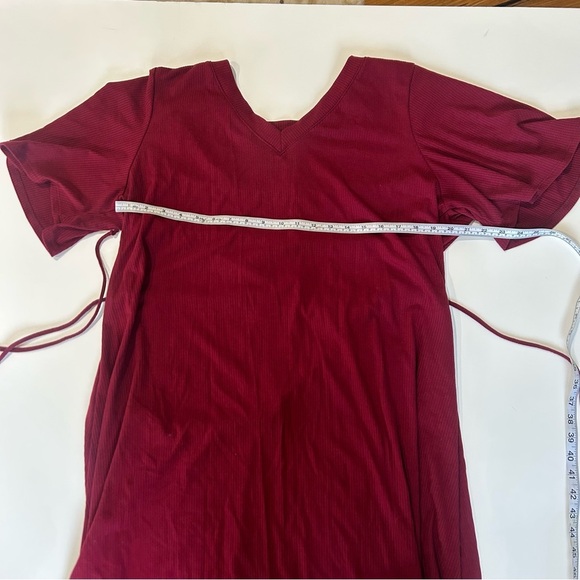 Chic Soul Shirt Dress in Burgundy with Tie Plus Size - Picture 6 of 12